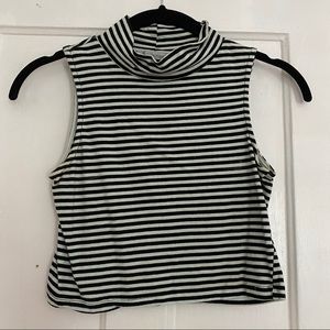 Sleeveless Turtleneck Black & White Strip Crop Top